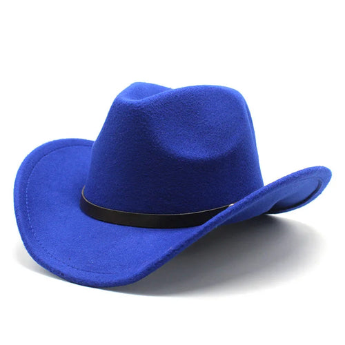 Unisex Vintage Western Cowboy Cowgirl Felt Hat With Punk Belt Winter