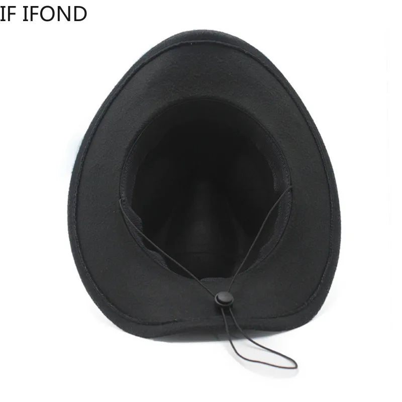 Unisex Vintage Western Cowboy Cowgirl Felt Hat With Punk Belt Winter