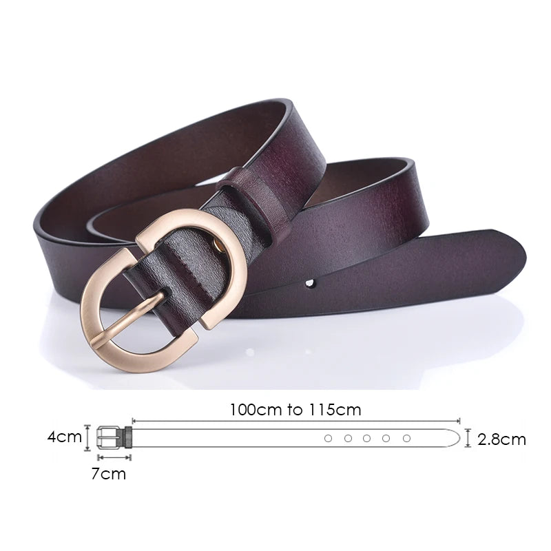 VATLTY Official Authentic Woman Leather Belt Golden Alloy Buckle