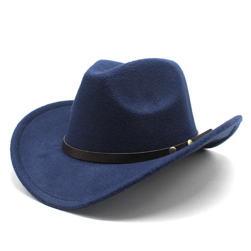 Unisex Vintage Western Cowboy Cowgirl Felt Hat With Punk Belt Winter