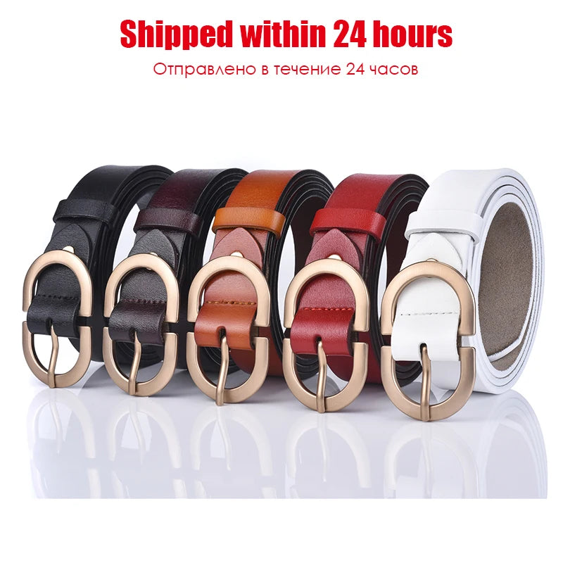 VATLTY Official Authentic Woman Leather Belt Golden Alloy Buckle