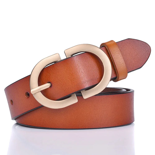 VATLTY Official Authentic Woman Leather Belt Golden Alloy Buckle