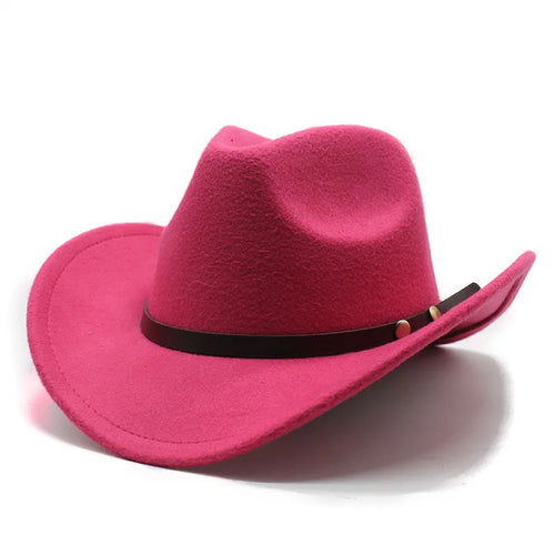 Unisex Vintage Western Cowboy Cowgirl Felt Hat With Punk Belt Winter