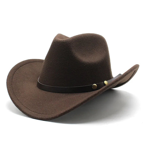 Unisex Vintage Western Cowboy Cowgirl Felt Hat With Punk Belt Winter