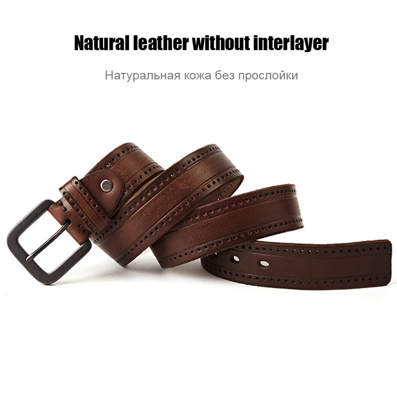 MEDYLA Natural Leather Belt Men's Hard Metal Matte Buckle Men's