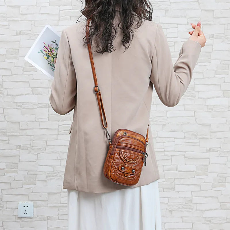 Multi-Functional Soft PU Leather Small Shoulder Bag For Women Vintage