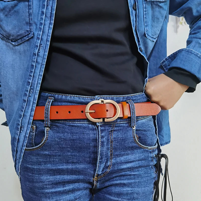 VATLTY Official Authentic Woman Leather Belt Golden Alloy Buckle