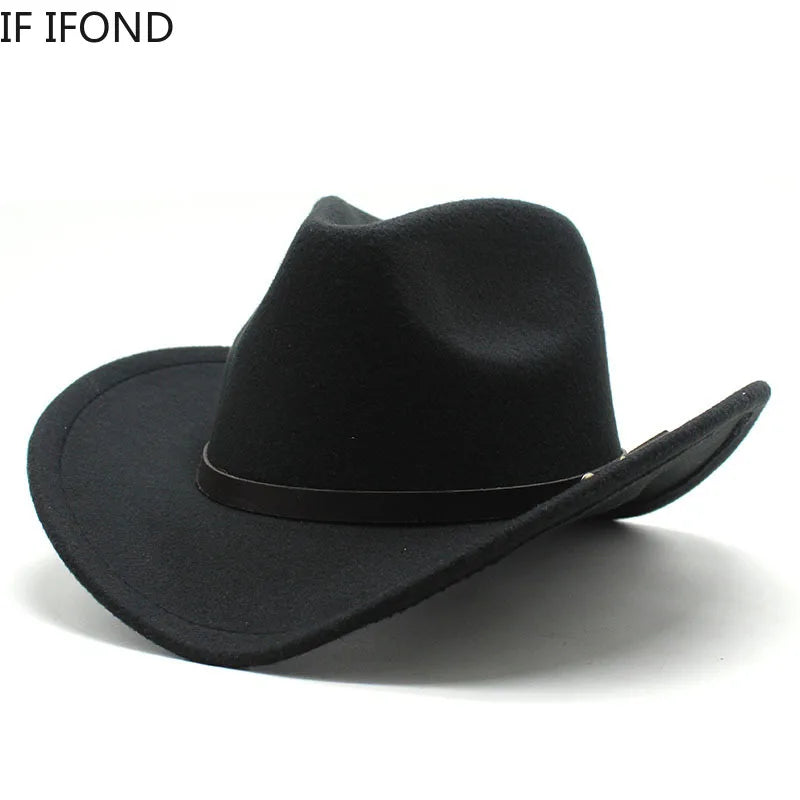 Unisex Vintage Western Cowboy Cowgirl Felt Hat With Punk Belt Winter