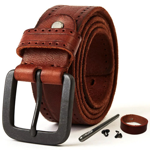 MEDYLA Natural Leather Belt Men's Hard Metal Matte Buckle Men's