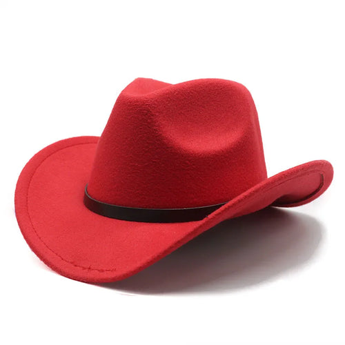 Unisex Vintage Western Cowboy Cowgirl Felt Hat With Punk Belt Winter