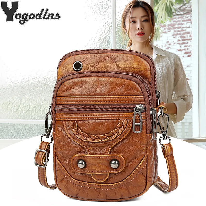 Multi-Functional Soft PU Leather Small Shoulder Bag For Women Vintage