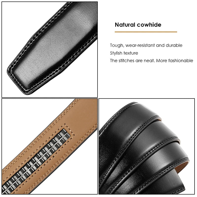 VATLTY 3.0cm Men's Genuine Leather Belt Silver Automatic Buckle