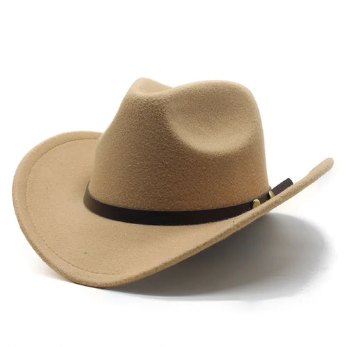 Unisex Vintage Western Cowboy Cowgirl Felt Hat With Punk Belt Winter