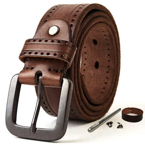 MEDYLA Natural Leather Belt Men's Hard Metal Matte Buckle Men's