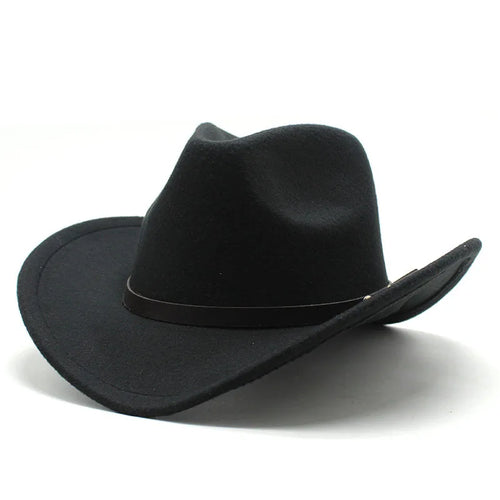 Unisex Vintage Western Cowboy Cowgirl Felt Hat With Punk Belt Winter