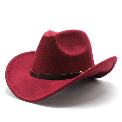 Unisex Vintage Western Cowboy Cowgirl Felt Hat With Punk Belt Winter