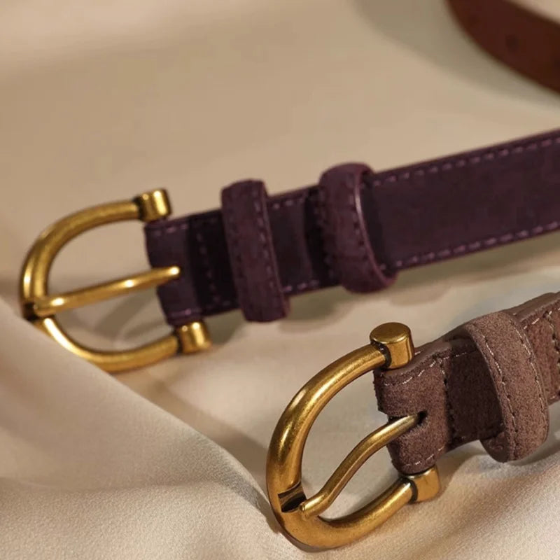 Women Luxury Design Suede Leather Belt Casual Versatile Business Waist
