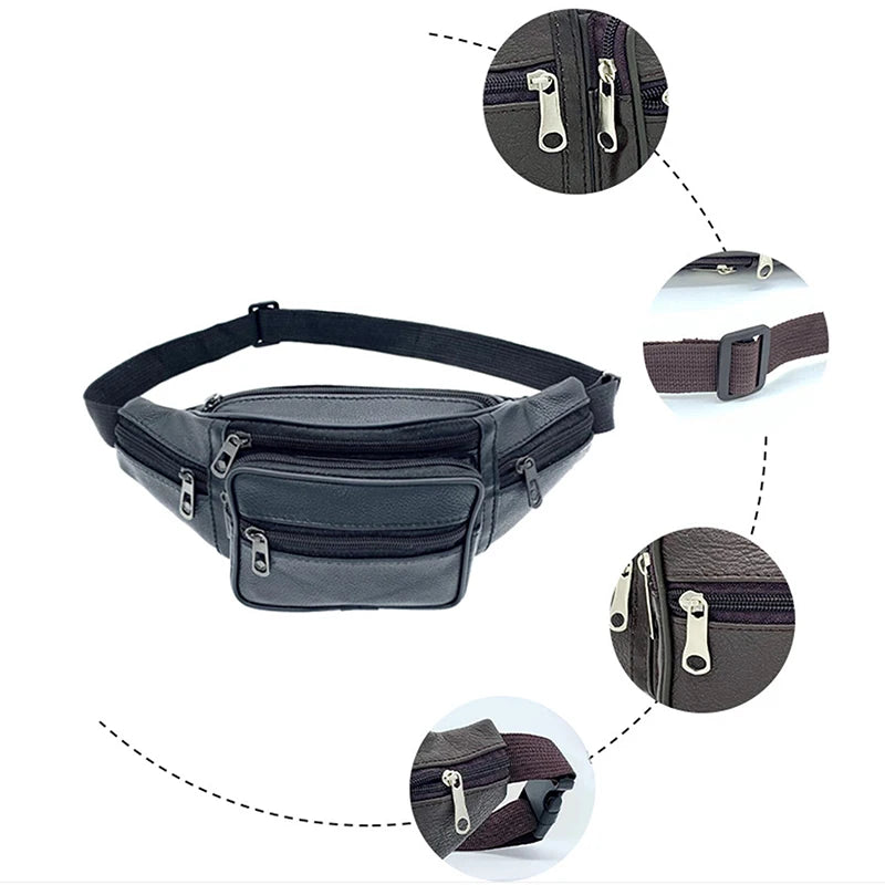 Men's Waist Pack PU Leather Bag Waist  Bag Male Artificial Leather