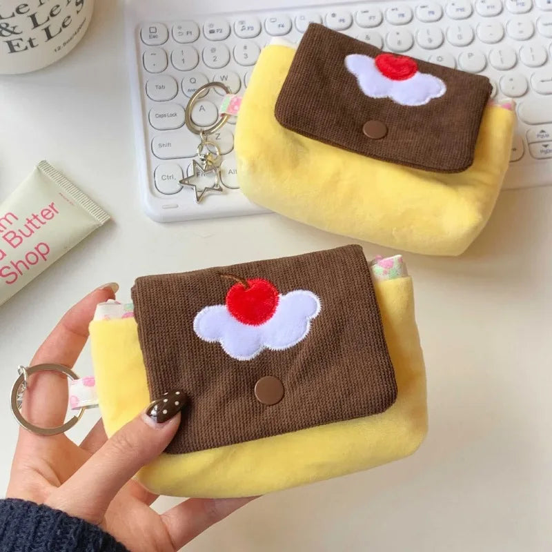 Multifunctional Small Pouch for Girls Cute Cherry Pudding Plush Coin