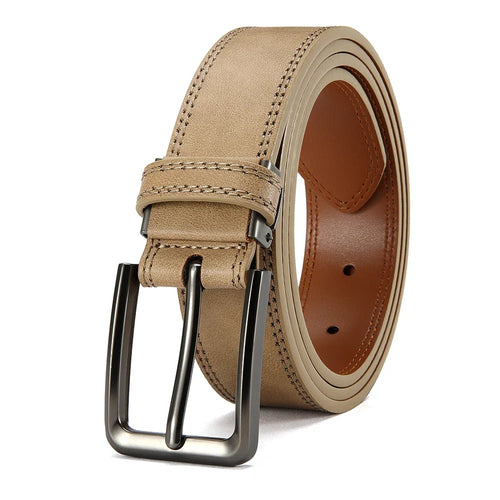 Men Belts High Quality Genuine Leather LONG Large Pin Buckle Metal