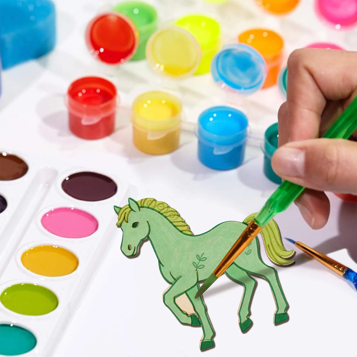 10pcs Unfinished Wood Animal Horse Cutouts,Wooden Craft Set for Wooden