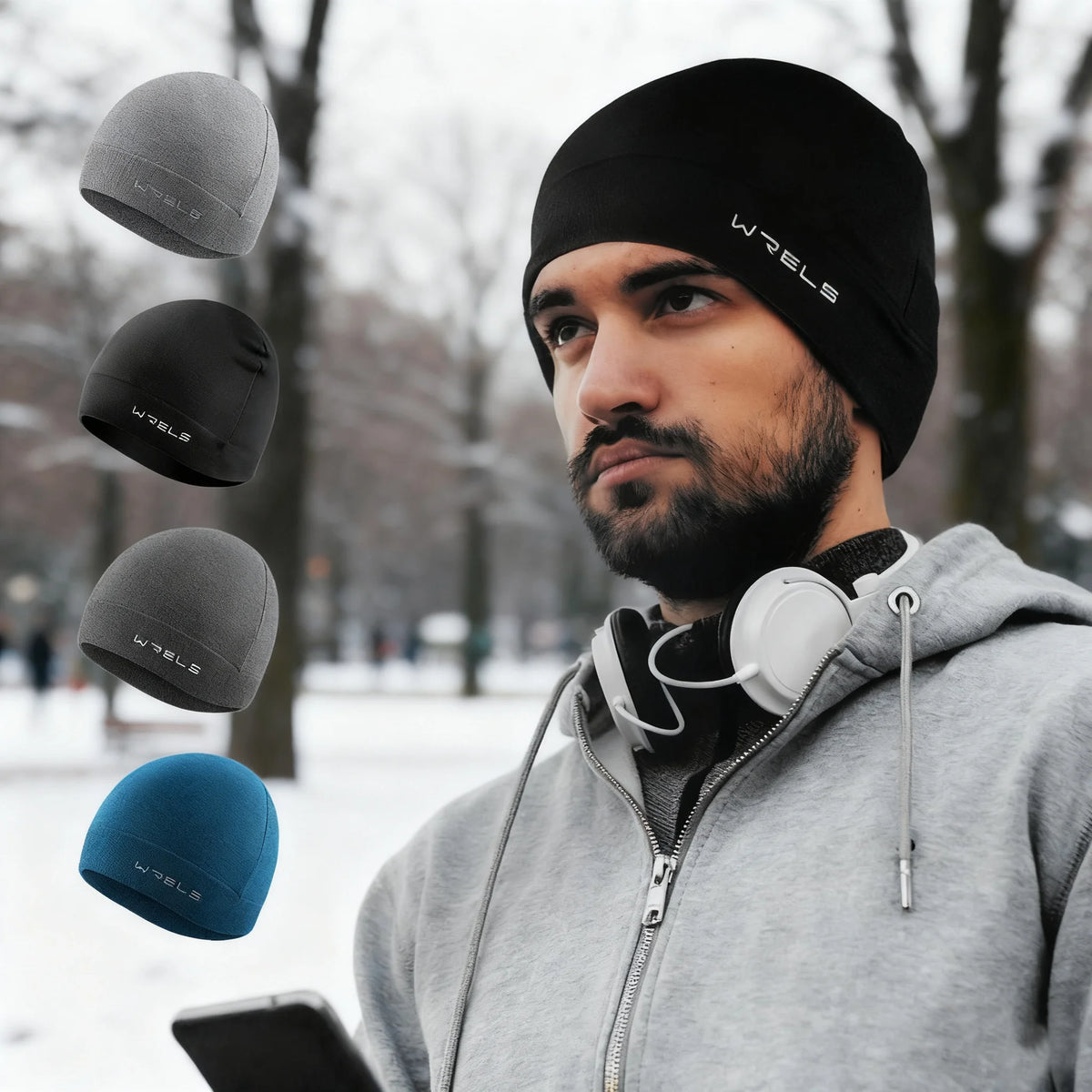 WRELS Winter Beanie Hat Windproof Warm Knitted Sweat-Wicking Cycling
