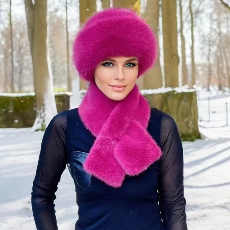 Luxury Faux Fur Hat & Scarf Set - Warm Elegant Versatile for Winter