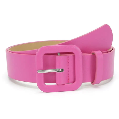 Fashion Women Leather Belt Candy Color Square Buckle Waistband Luxury