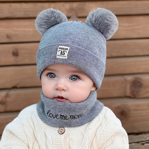 2pcs Winter Baby Hat Scarf Set Toddler Girl Boy Cap Knitted Beanie Fur
