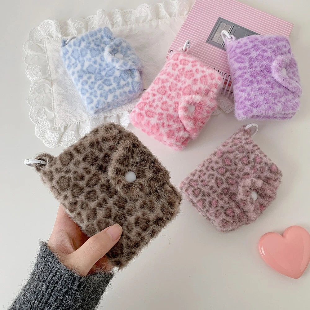 Leopard Pattern Plush Coin Purse Cute Wallet Card Bag Korean Fashion