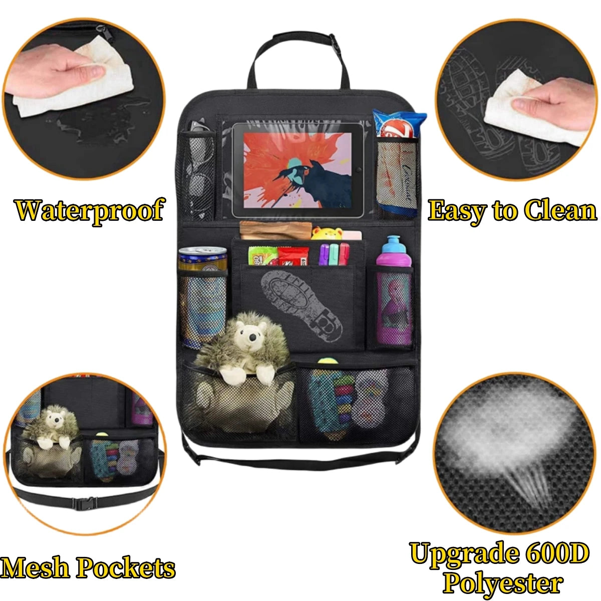 Car Seat Back Organizer 10 Storage Pockets with Touch Screen Tablet