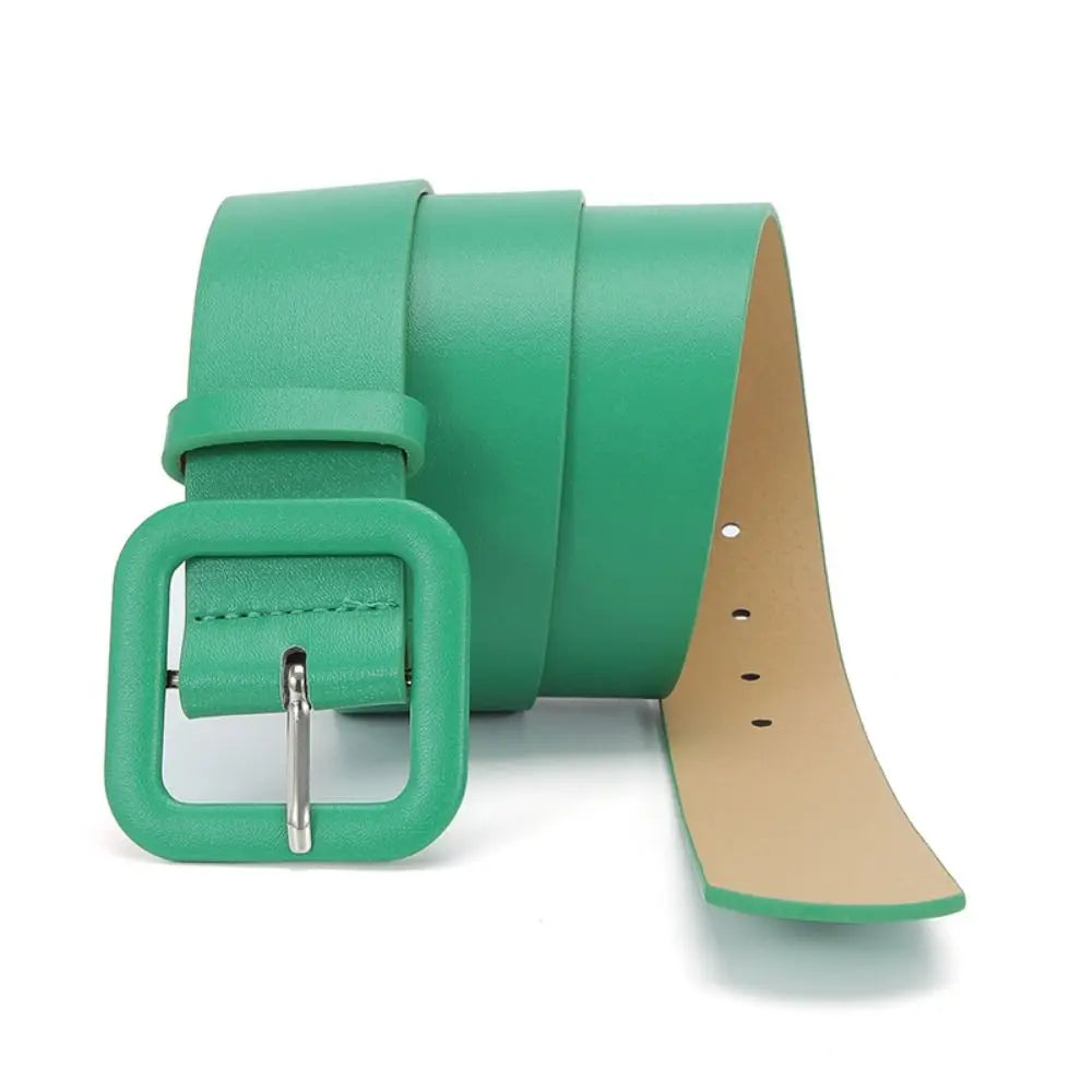 Fashion Women Leather Belt Candy Color Square Buckle Waistband Luxury