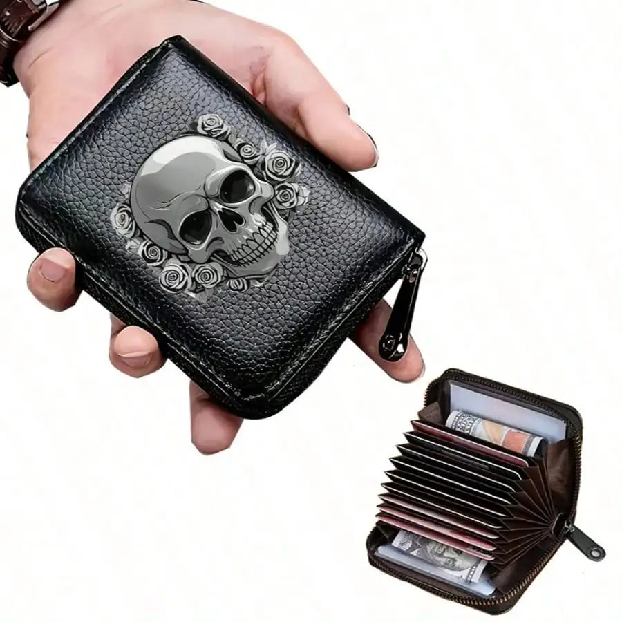 Gothic Skull Floral Print Wallet Multifunctional Card Holder Zipper