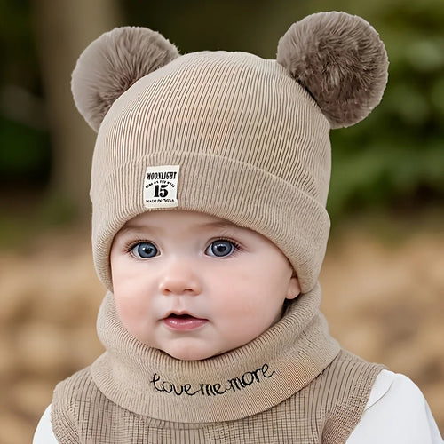2pcs Winter Baby Hat Scarf Set Toddler Girl Boy Cap Knitted Beanie Fur
