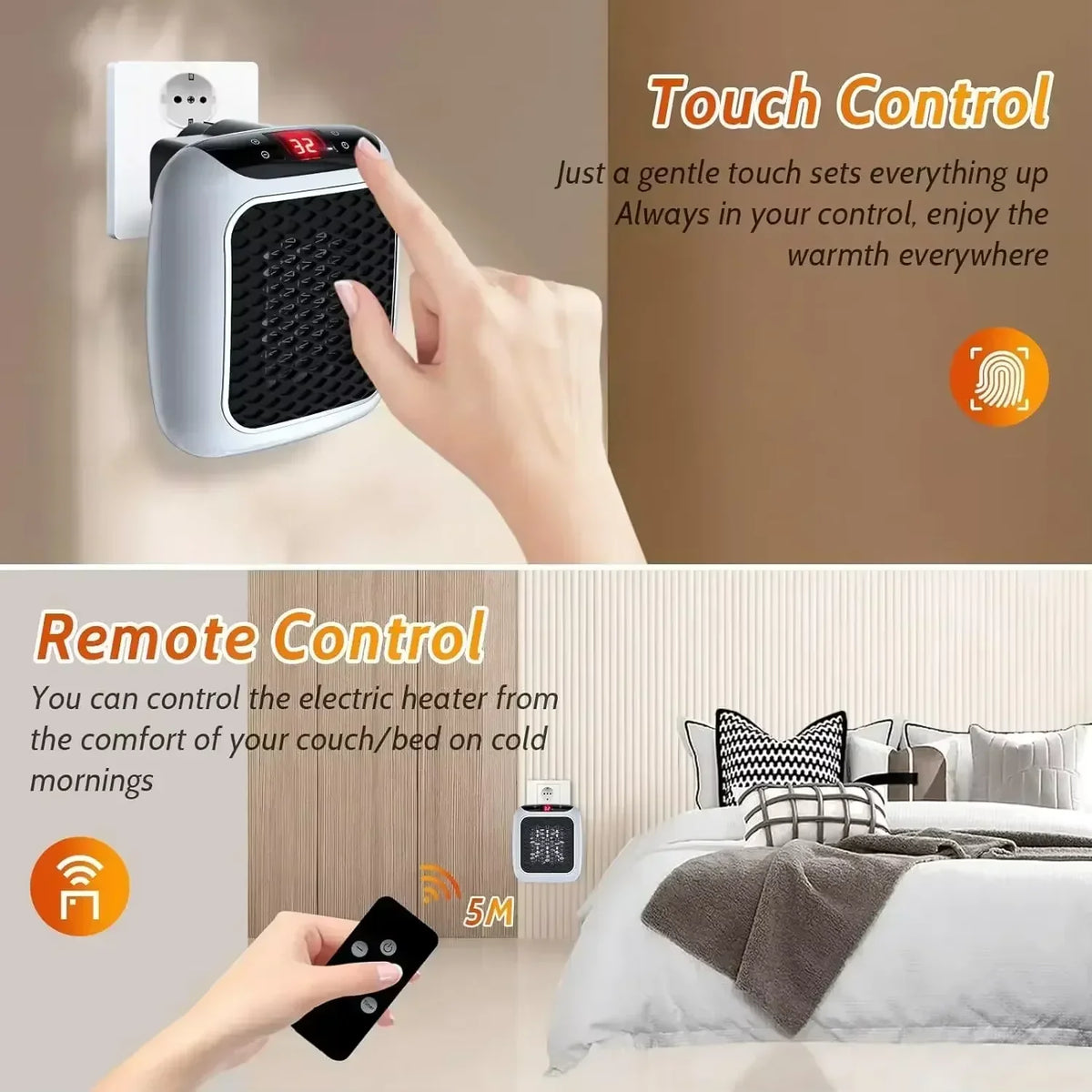 Wall Mounted Electric Heater 400W Mini Hot Air Blower Portable Small