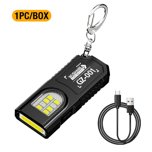 Portable Keychain LED COB Flashlight USB Rechargeable Torch with Pen