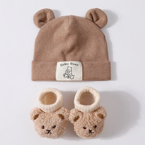 1Set Winter Bear Baby Warm Hats Socks For Newborn Autumn New Soft