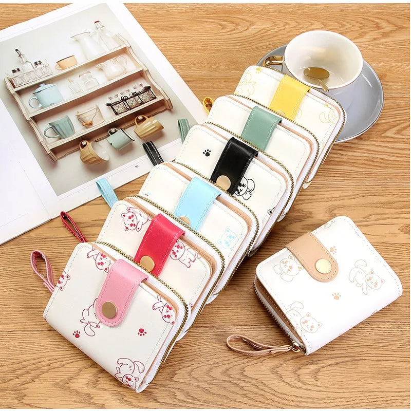 Japanese Cute Kitten Ladies Short Wallets Student Card Holder Bag with