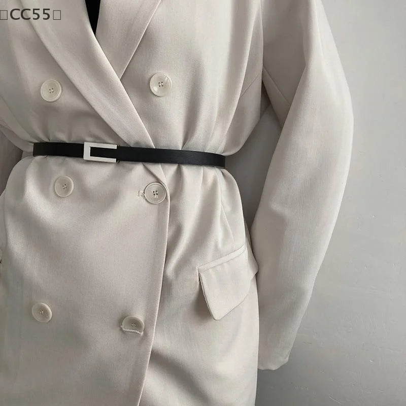 〔CC55〕Women Thin Belt Black Gold Silver Metal Buckle Belt PU Casual