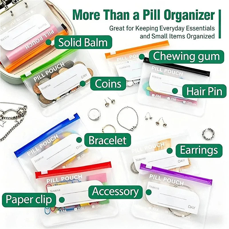 7/14Pouch Weekly Pill Organizer Color Coded Pill Pouch Waterproof
