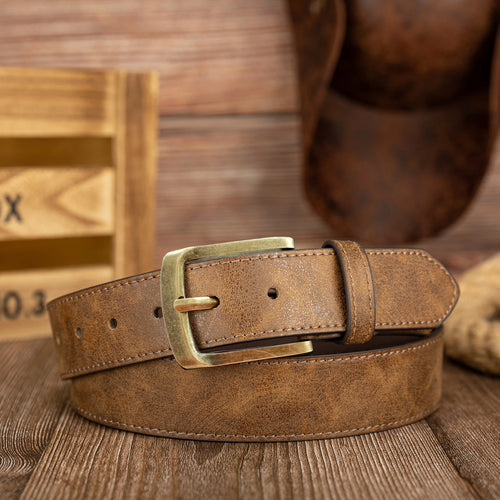 PU Leather Vintage  Buckle Belt – Unisex Waist Belt Brown Bronze 110cm
