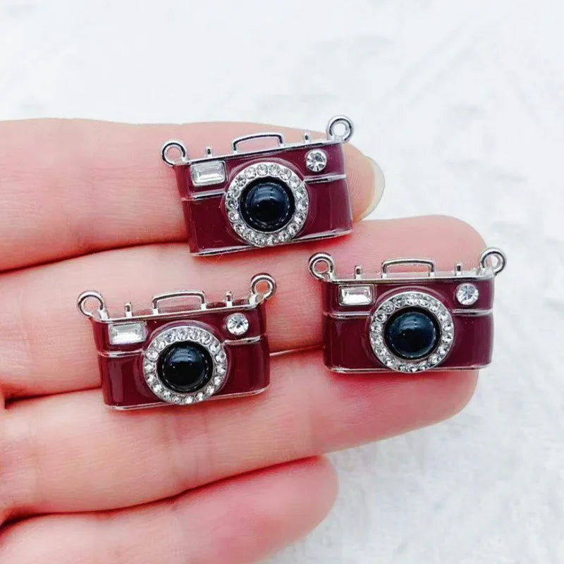 10pcs Retro Brown Camera Double Hanging Pendant Handmade DIY Bracelet