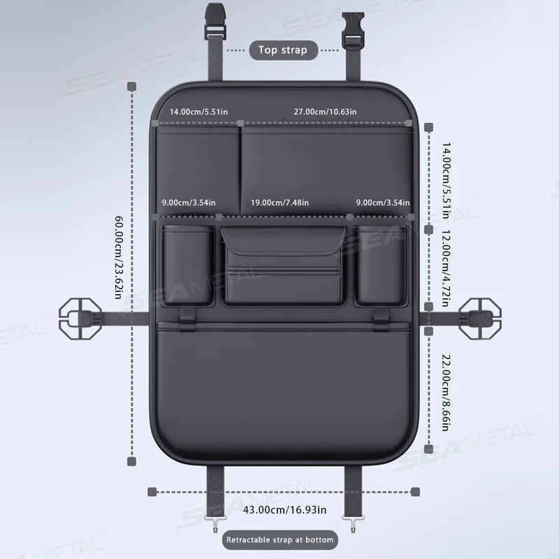 SEAMETAL 6-Pocket Car Seat Back Storage Bag Wear-Resistant Car