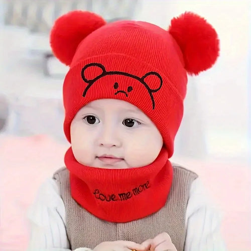 2pcs Winter Baby Hat Scarf Set Toddler Girl Boy Cap Knitted Beanie Fur