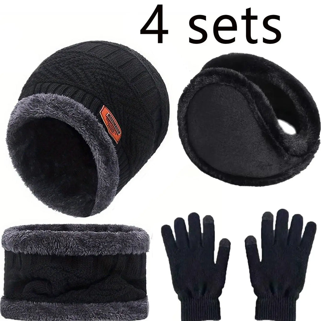 2/4pcs sets Winter Warm Velvet men Hat Scarf Gloves Set For men and