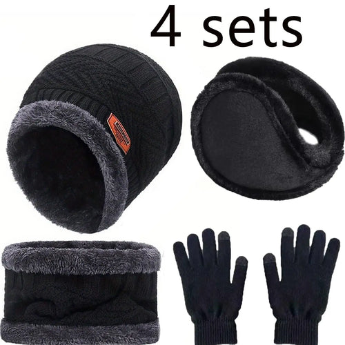 2/4pcs sets Winter Warm Velvet men Hat Scarf Gloves Set For men and