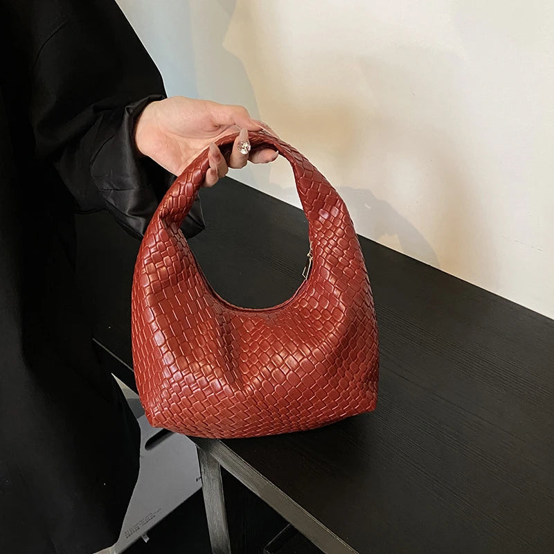 Women Classic Fashion Woven Embossed Hobo Soft PU Leather Small