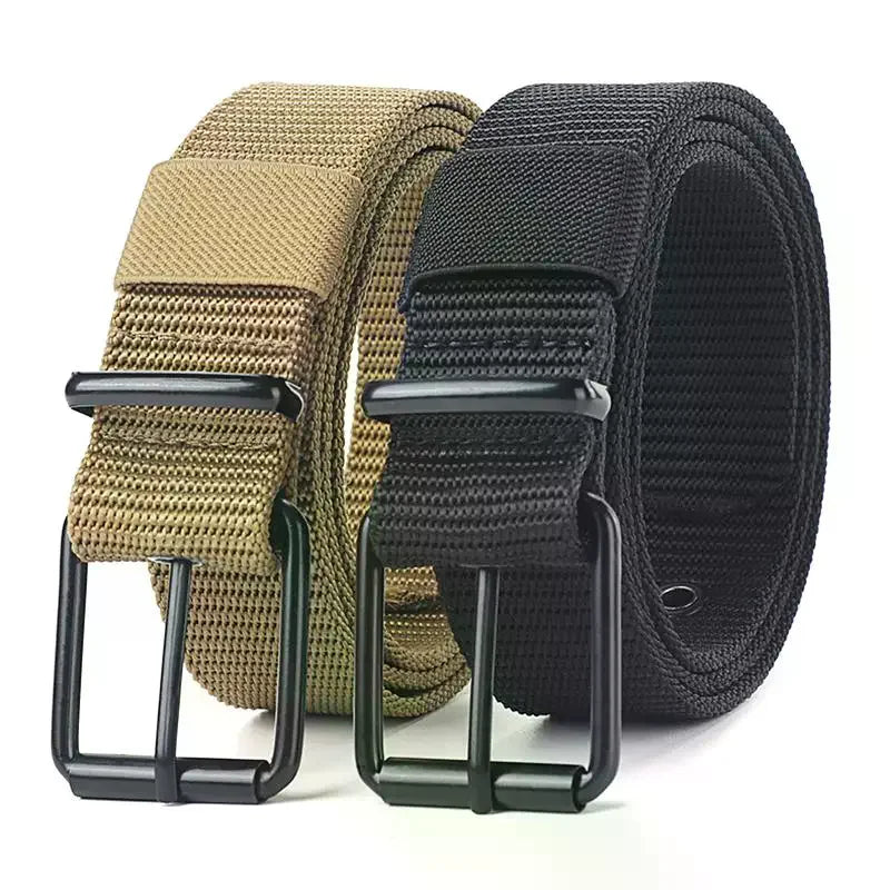 Men's Canvas Pin Buckle Belt – Porous Outdoor Leather Belt in Gray