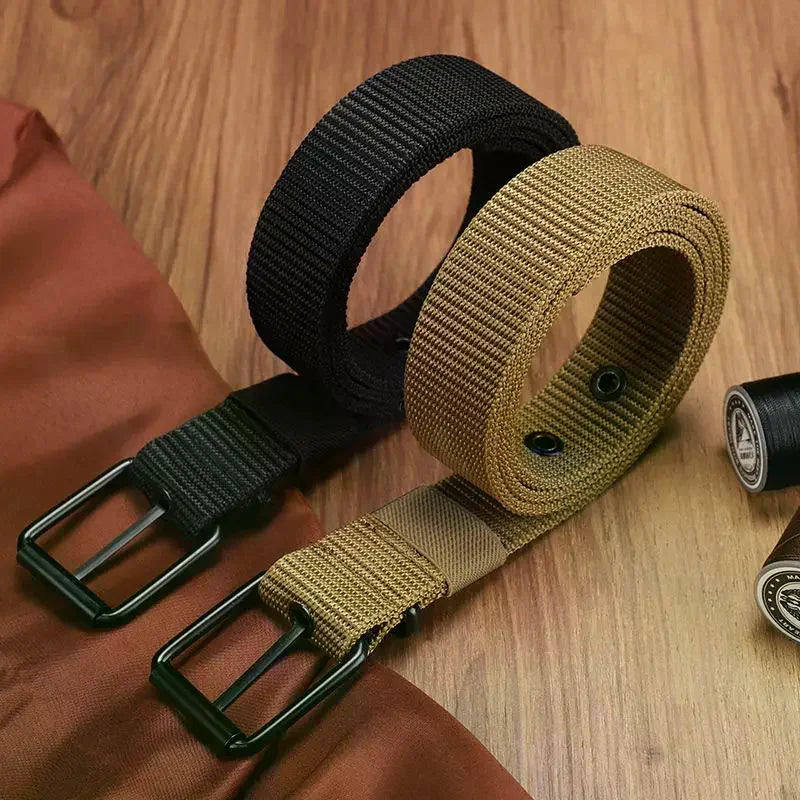 Men's Canvas Pin Buckle Belt – Porous Outdoor Leather Belt in Gray