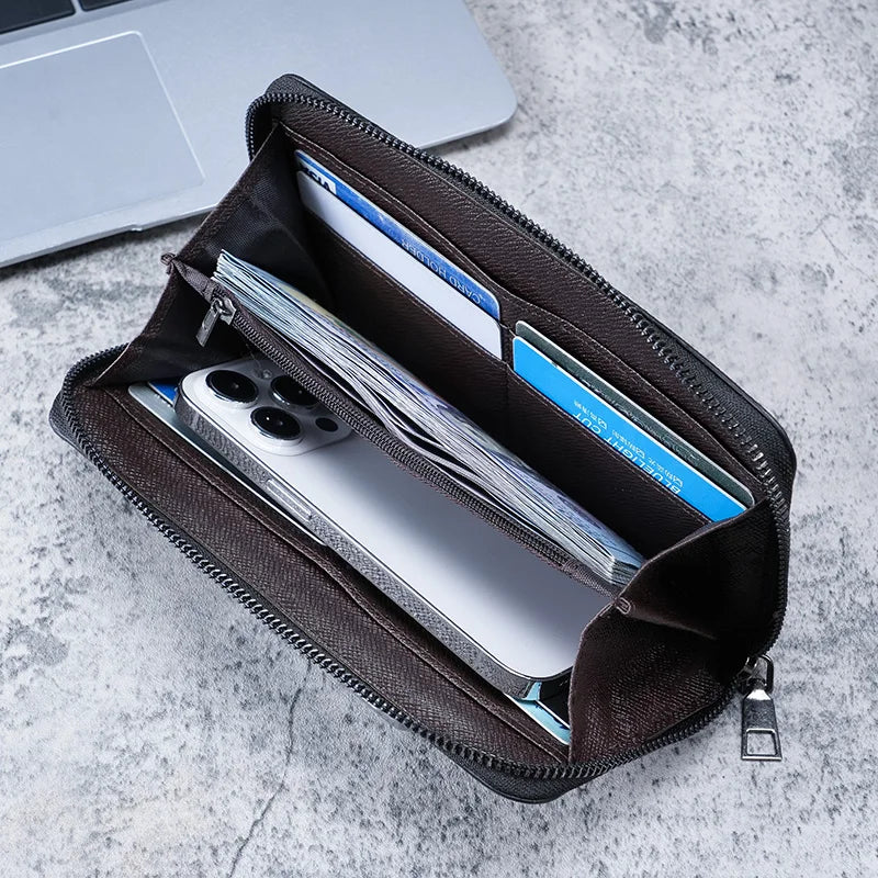 New men's long zipper wallet large capacity multi-card business canvas